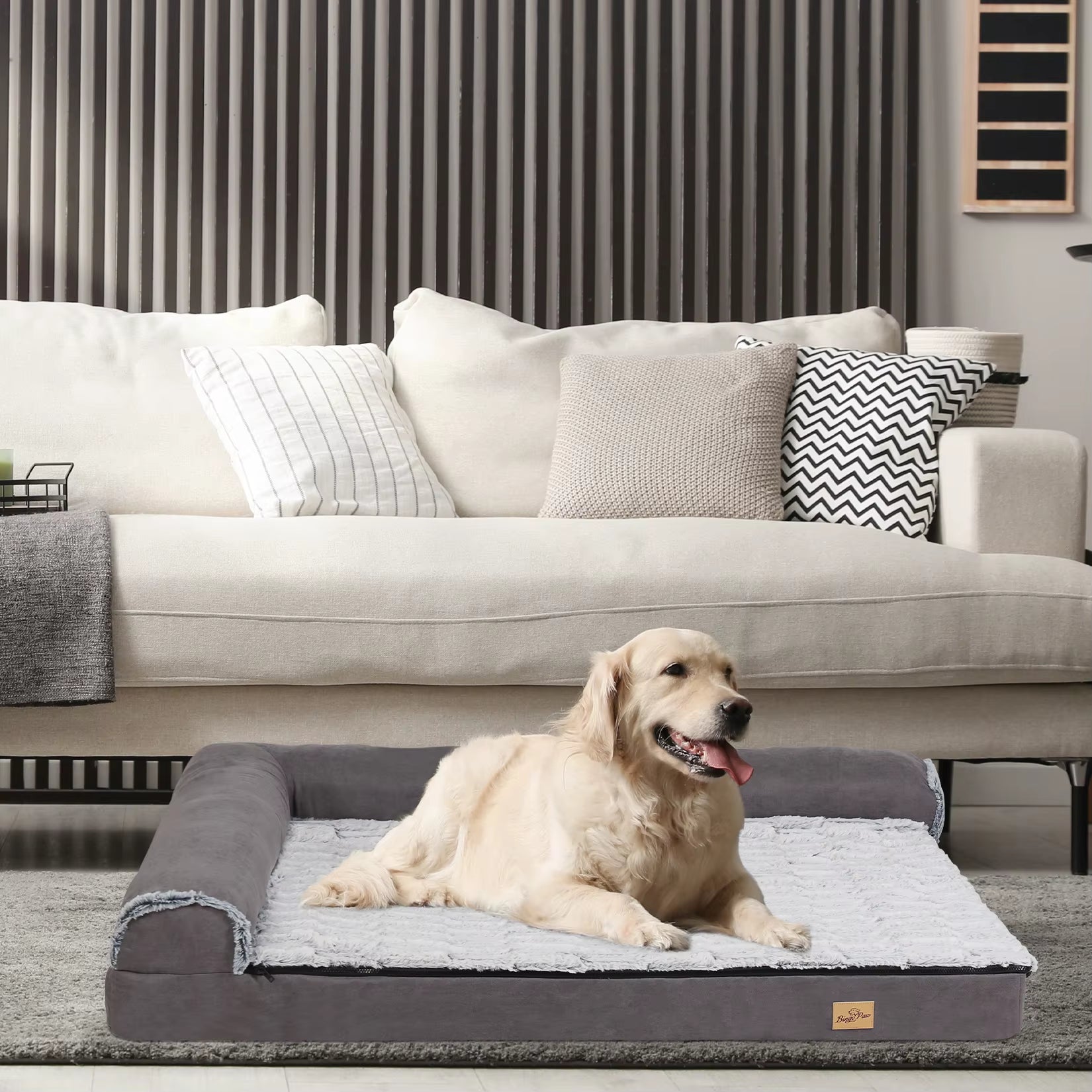 Bolster Dog Bed for Extra Large Dogs, Memory Foam Orthopedic L-Shape Dog Beds with Removable Washable Cover Cozy Plush Dog Sofa