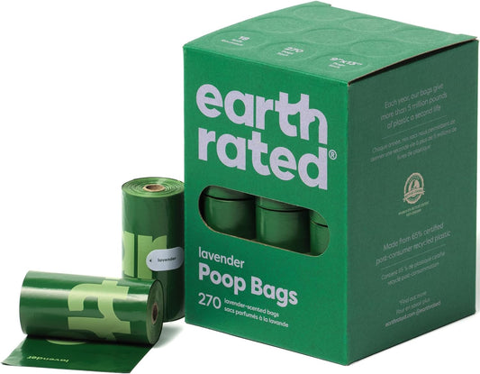 Earth Rated Dog Poo Bags, Guaranteed Leak Proof and Extra Thick Waste Bag Refill Rolls for Dogs, Lavender Scented, 270 Count