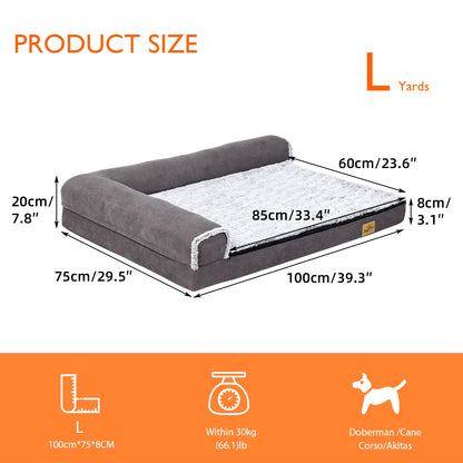 Bolster Dog Bed for Extra Large Dogs, Memory Foam Orthopedic L-Shape Dog Beds with Removable Washable Cover Cozy Plush Dog Sofa