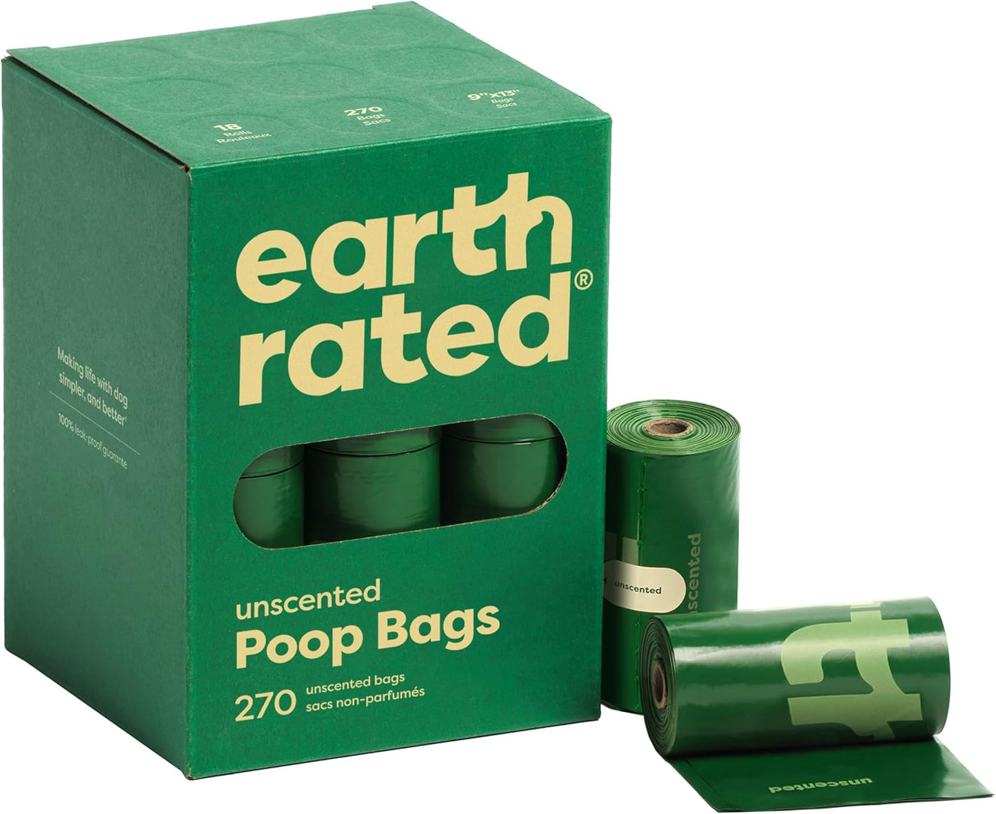 Earth Rated Dog Poo Bags, Guaranteed Leak Proof and Extra Thick Waste Bag Refill Rolls for Dogs, Lavender Scented, 270 Count