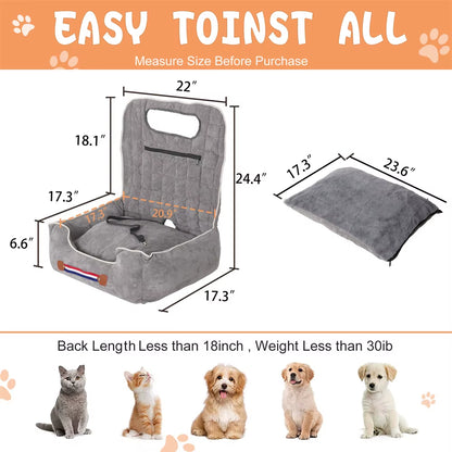 Dog Car Seat Bed Pet Booster Car Seat Travel Carrier with Safety Belt Adjustable Strap Car Seat Protector Cushion Waterproof